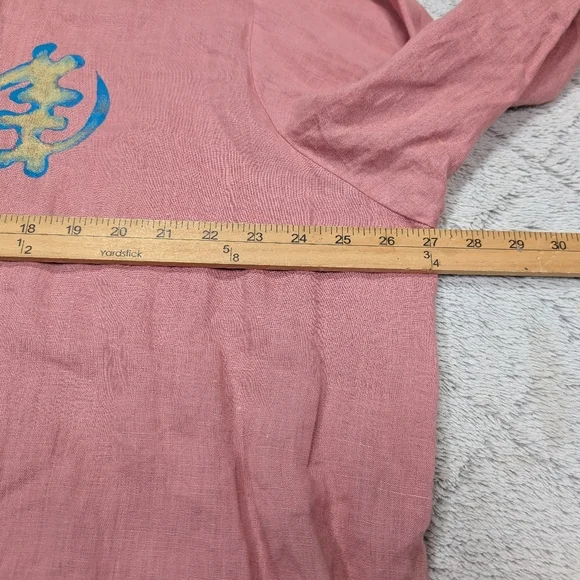 Flax Tunic Shirt Womens L Pink Coral Oversized Hand Painted Ethnic Unity Boho - Picture 6 of 7